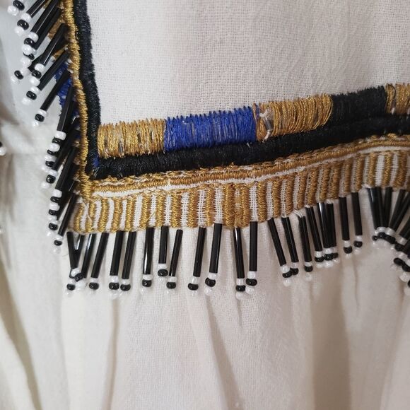 Del Lago Medium NWT Beige Long Sleeve Boho Beaded Embroidered Cropped Jacket - Picture 9 of 15